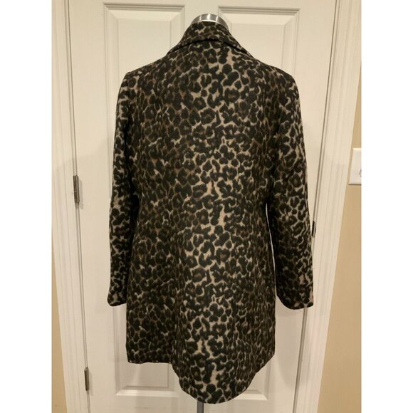 Michael Kors Brown Animal Print Button-Up Wool Blend Coat, Size Medium - Picture 6 of 8